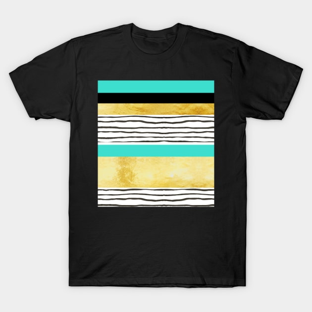 Turquoise gold black abstract watercolor design T-Shirt by dreamingmind